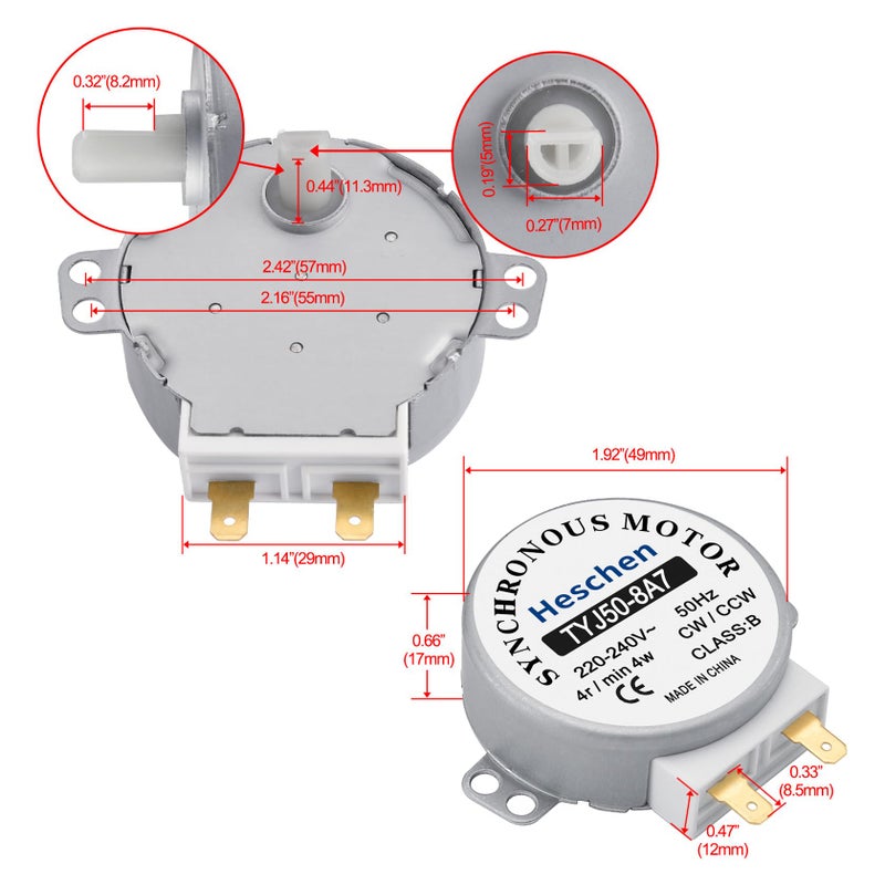 Heschen Synchronous Motor TYJ50-8A7 220-240VAC 4R/Min CW/CCW 50Hz for Microwave Oven Turn Table - Image 2